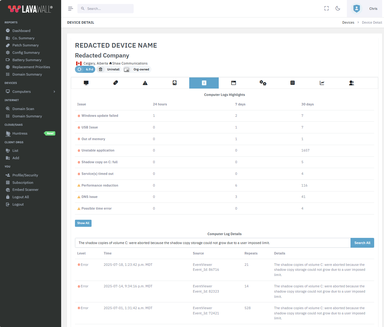 Intelligent Lavawall Log Viewer