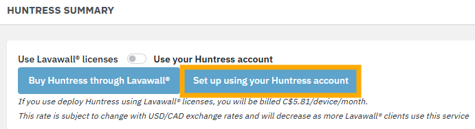 Huntress setup options